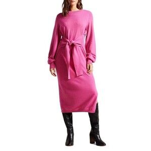 Ted Baker Essya Slouchy Tie Front Midi Knit Dress Pink Size 1 Cashmere Wool $285